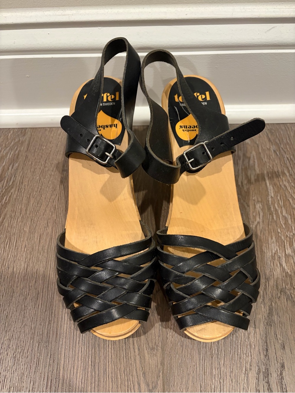 Swedish Hasbeens Braided Sky high sandal Black 37